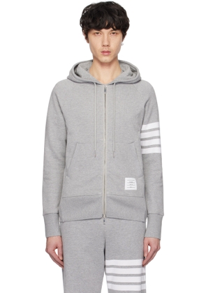 Thom Browne Gray Classic Loopback 4-Bar Full Zip Hoodie