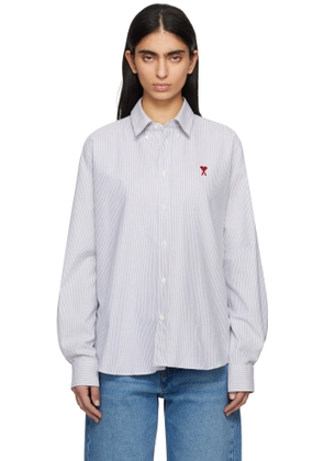 AMI Paris Blue & White Cotton Button-Down Ami de Coeur Shirt