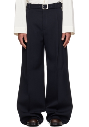Jil Sander Navy Wool Gabardine Belted Trousers