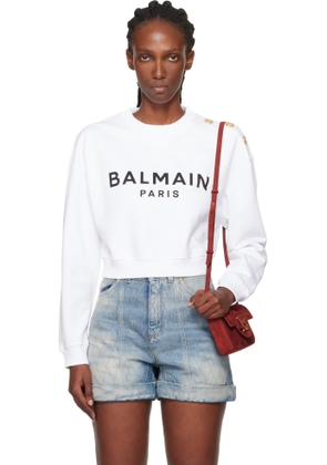 Balmain White Printed 'Balmain Paris' Sweatshirt