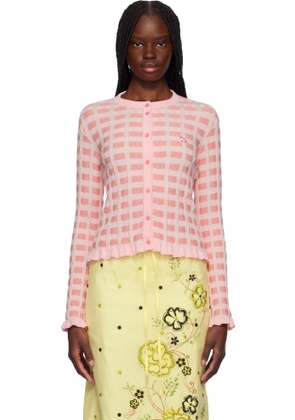 Maison Kitsuné Pink Checked Ribbed Cardigan