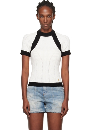 Balmain White & Black Short-Sleeved Knit Top