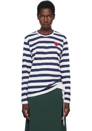 COMME des GARÇONS PLAY Navy & White L/S Stripe Rhinestone T-shirt