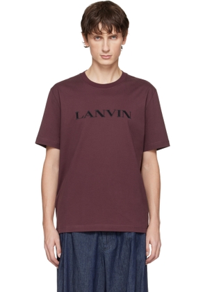 Lanvin Burgundy 'Lanvin' Embroidered Cotton T-shirt