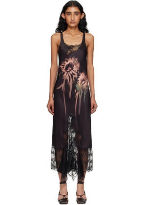 Collina Strada Black Flower Drip Anemone Slip Dress