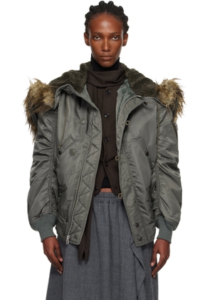 Junya Watanabe Khaki Faux-Fur Hood Bomber Jacket