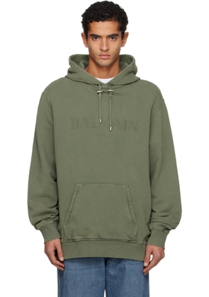 Balmain Khaki Vintage 'Balmain' Embroidered Hoodie