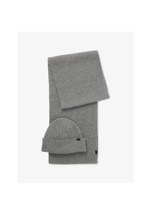 Mens Boss Branded Wool-Blend Hat and Scarf Gift Set