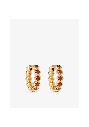 Womens Astley Clarke Deco 18ct Yellow Gold Vermeil and Red Garnet Huggie Earrings