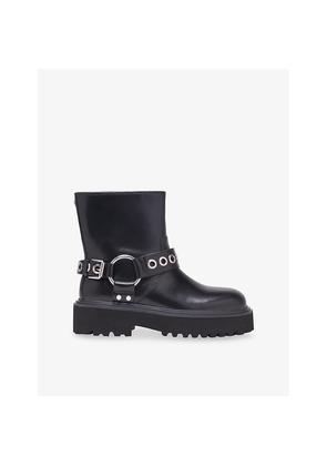 Womens Maje Buckle-Embellished Leather Ankle Boots