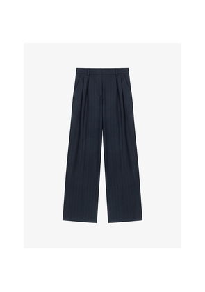 Womens Maje Pinstriped Wide-Leg Wool-Blend Trousers