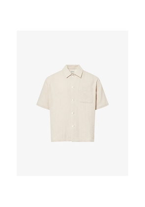 Mens Frame Open Weave Short-Sleeves Cotton-Blend Shirt