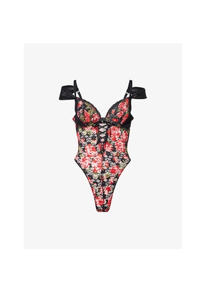 Womens Savage X Fenty Sinful Rose Printed Lace Teddy