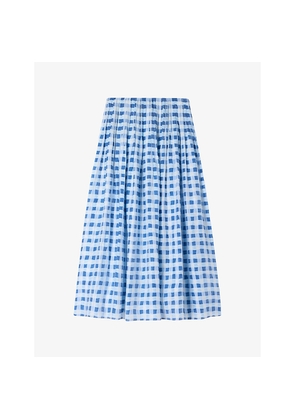 Womens Sandro Gingham-Print Elasticated-Waist Linen-Blend Maxi Skirt