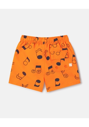 Stella McCartney - Music Notes Print Swim Shorts, Woman, Orange/Black, Size: 12m
