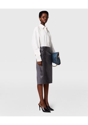 Stella McCartney - Ostrich Texture Midi Skirt, Woman, Slate, Size: 42