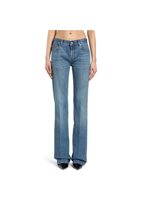 Flared Stretch Cotton Denim Trousers