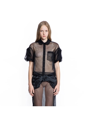 Sheer Cropped Puff Bow Sleeve Shirt