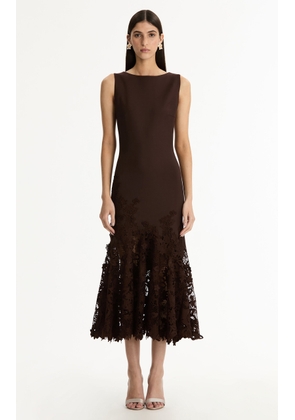 Oscar de la Renta Porcelain Flowers Guipure Midi Dress - Moda Operandi