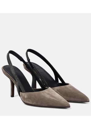 Brunello Cucinelli Embellished suede slingback mules