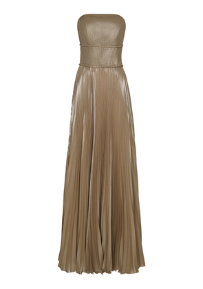 Andres Otalora Eterna Plisse Foiled-Chiffon Gown - Moda Operandi