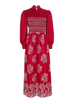 Loretta Caponi Lea Embroidered Cotton Dress - Moda Operandi