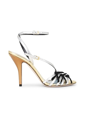 Valentino Garavani Nodine 100 Sandal in Silver  Brass  Light Vintage Gold  & Nero - Metallic Silver. Size 36 (also in 37, 37.5, 38, 39.5, 41).