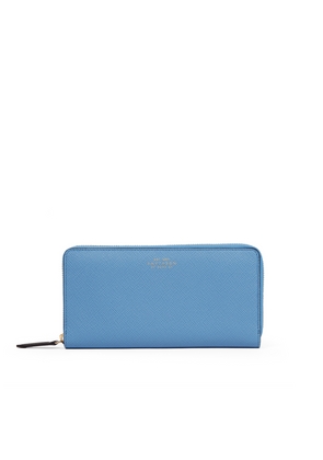Smythson Large Zip Around Purse In Panama In Nile Blue