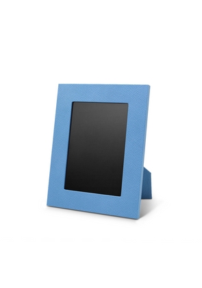 Smythson Medium Photo Frame In Panama In Nile Blue