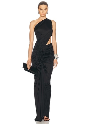 Atlein One Shoulder Ruched Cut Out Gown in Black - Black. Size 40 (also in ).