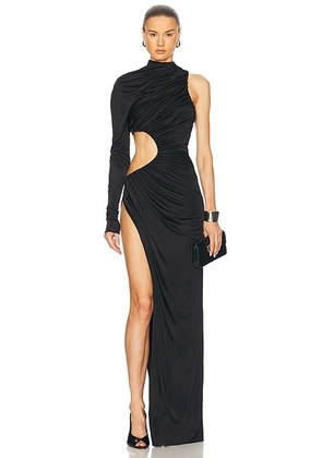 Atlein One Sleeve Ruched Cut Out Dress in Black - Black. Size 36 (also in ).
