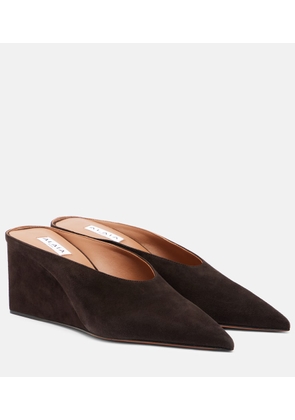 Alaia Cube 75 suede wedge mules
