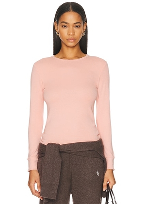 DONNI. The Baby Rib Scallop Long Sleeve Top in Blossom - Pink. Size L (also in M, S, XS).