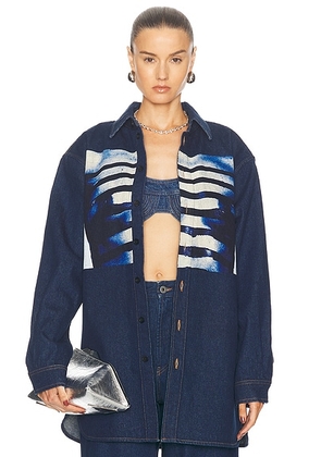 Jean Paul Gaultier Body Mariniere Denim Printed Shirt in Indigo  Light Blue  & Black - Denim-Dark. Size XS (also in ).