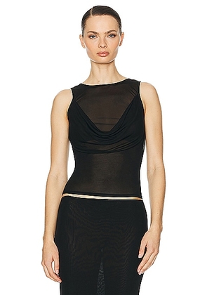 Helsa Sheer Knit Draped Top in Black - Black. Size M (also in ).