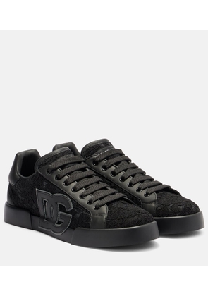 Dolce&Gabbana Portofino lace-trimmed leather sneakers