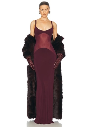 Helsa Sheer Knit Curve Maxi Dress in Merlot - Wine. Size L (also in XL).