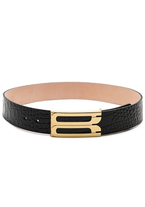 Victoria Beckham Jumbo Frame Crocodile-effect Leather Belt - Black - 80 (UK 10 / M)