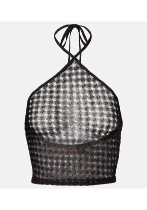 Missoni Open-knit halterneck lame crop top