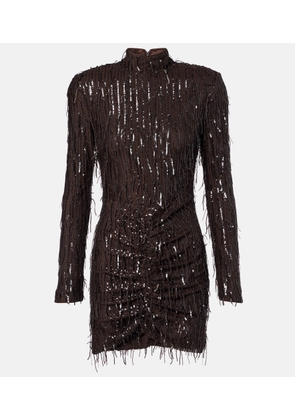 Rotate Fringed ruched sequined mesh minidress