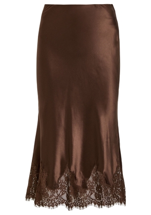 Reformation Carolina Lace-trim Silk Skirt - Black - L (UK14 / L)