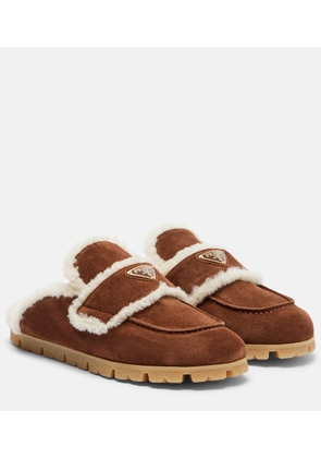 Prada Shearling-lined suede mules