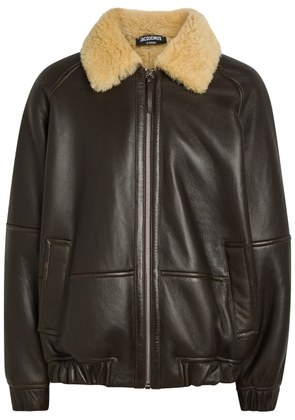 Jacquemus Le Bombardier Leather Bomber Jacket - Dark Brown - 48 (IT48 / M)