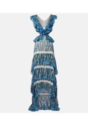 Etro Paisley lace-trimmed ruffled silk maxi dress