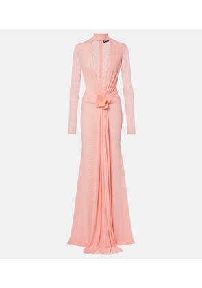 David Koma Draped floral-applique mesh gown