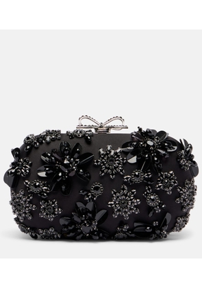 Self-Portrait Crystal-embellished floral satin clutch
