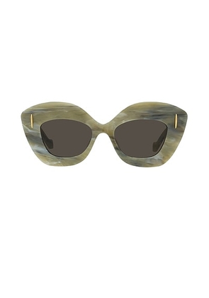 Loewe Anagram Sunglasses in Shiny Khaki Marble & Dark Brown - Green. Size all.