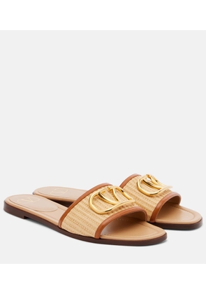 Valentino Garavani VLogo leather-trimmed raffia slides