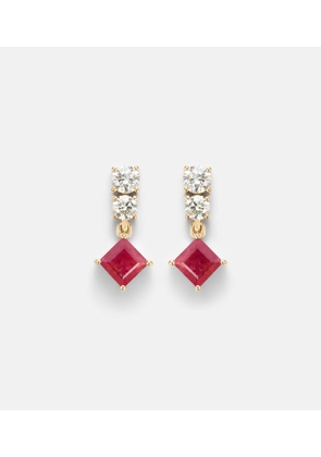 Stone and Strand 14kt gold (585/1000) earrings with diamonds, pink sapphire, and ruby