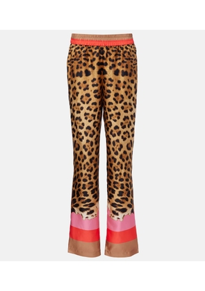 Roberto Cavalli Leopard-print silk straight pants